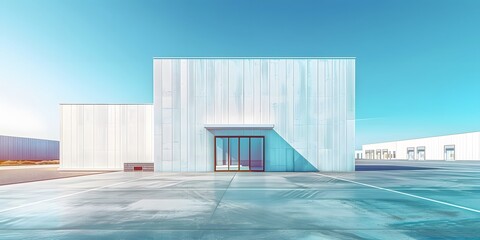 Fototapeta premium Steel boxes under blue sky, empty yard. 