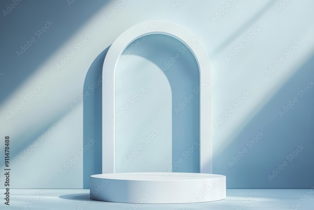 Poster minimal empty podium under sunlight filtering through