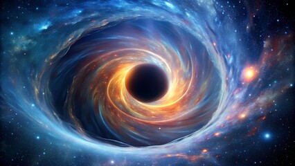Cosmic Whirlpool: A swirling vortex of celestial debris encircling a black hole's event horizon.  AI generated