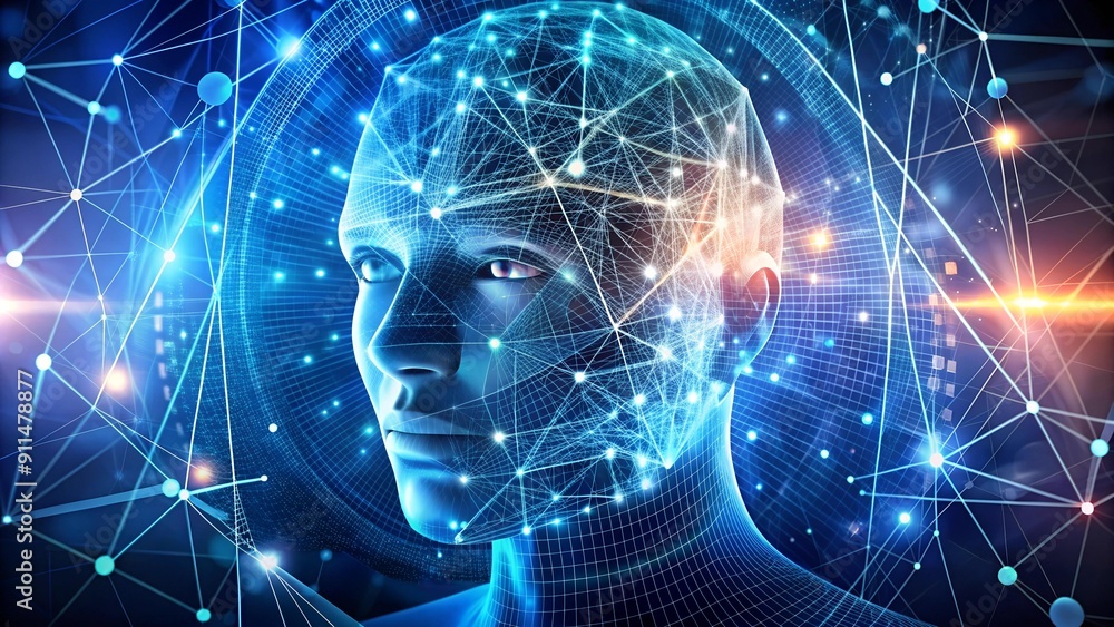 Poster abstract renderings of facial recognition technology generative ai