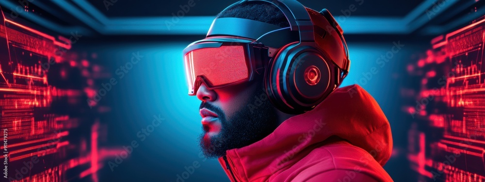Poster future, ai technologist in a futuristic setting, utilizing advanced algorithm technologies, neon lig