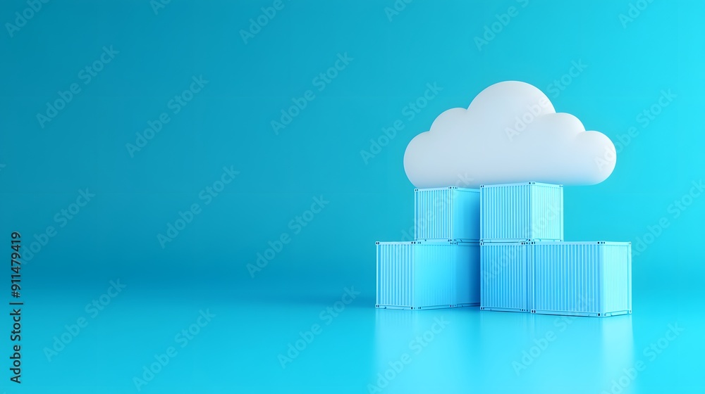 Poster cloud computing symbol with 3d cubes on a blue background. ideal for illustrating data storage and d
