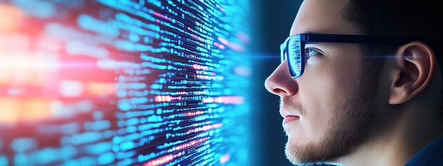 Future, AI technologist in a futuristic setting, utilizing advanced automation technologies, neon lighting