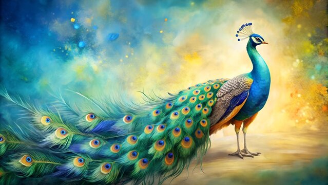 A Vibrant Watercolor Portrait of a Peacock's Plumage  Generative AI