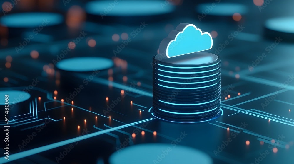Poster cloud computing technology concept. secure cloud database management and data storage system. modern