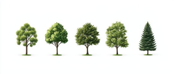 Fototapeta premium Minimal set of tree icons on an empty white background