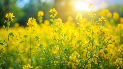 Fototapeta premium Golden Rue Blooms in a Sun-Drenched Meadow AI generated