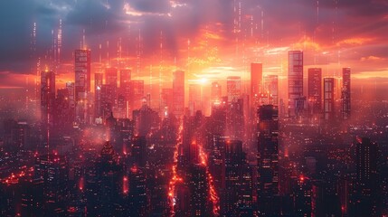 Fototapeta premium Futuristic Cityscape at Sunset