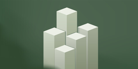 Fototapeta premium Vector of 3d abstract platforms with cuboid. Scene for product display. Realistic podium Illustration. Natural podium concept