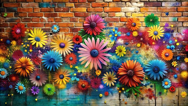 A Tapestry of Color: Floral Graffiti Explores the Beauty of Brick  Generative AI