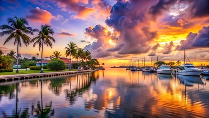 Sun-Kissed Serenity: A Watercolor Impression of Palm Beach Harbor  AI Generated