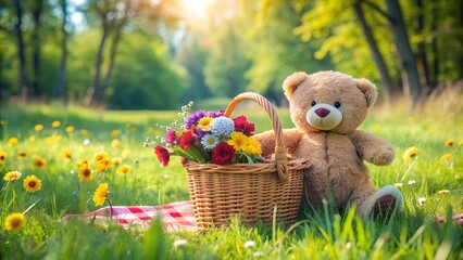 Playful Picnic: A Teddy Bear's Delightful Day Out  generative AI
