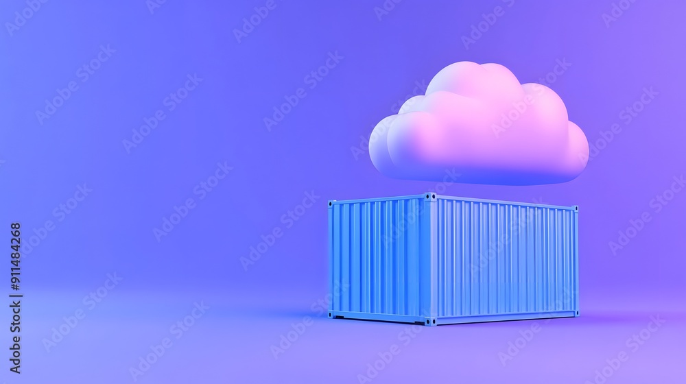 Aufkleber conceptual image of cloud computing with a blue container on a purple background, depicting digital 