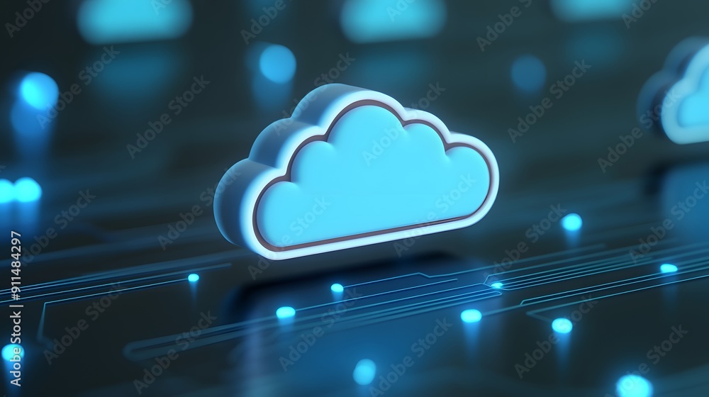 Aufkleber conceptual image of cloud computing technology with digital icons and a futuristic blue theme, repre