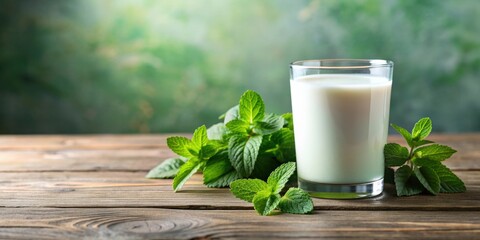 Glass of fresh milk with mint leaves, milk, fresh, glass, mint leaves, background, drink, healthy, dairy, white, beverage