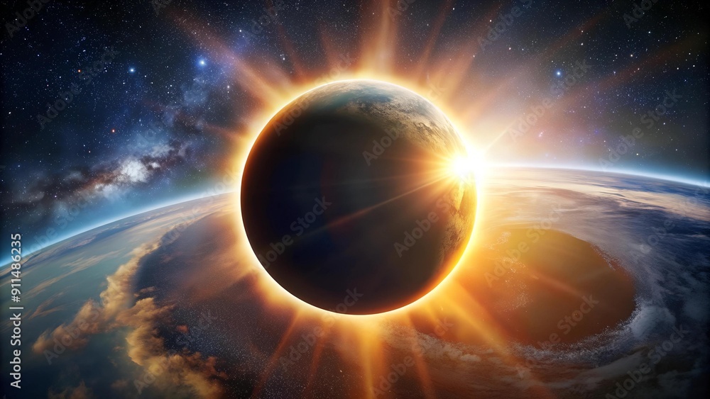 Poster celestial tapestry: the dance of light and shadow during an eclipse generative ai