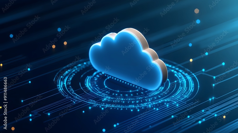 Poster digital cloud computing concept with futuristic technology and data networks, symbolizing innovation