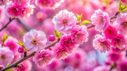 Obraz premium A Symphony of Pink: A Close-Up Perspective of Sakura Blossoms Generative AI