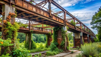 Fototapeta premium The Bridge of Rusted Dreams - A Post-Apocalyptic Vision generative AI