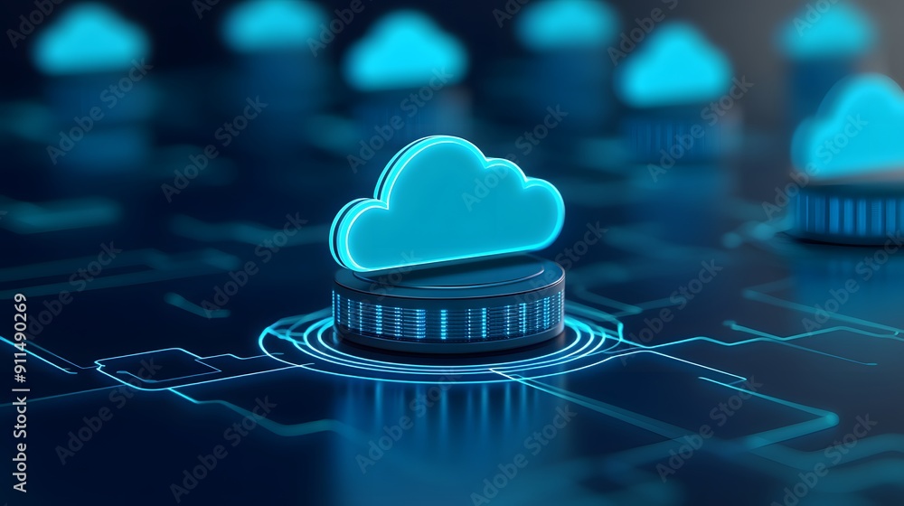 Poster digital cloud computing technology concept with virtual network and futuristic design in a data cent