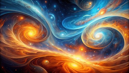 Fototapeta premium Abstract cosmic swirls in shades of orange and blue , space, galaxy, universe, abstract, cosmic, background, design