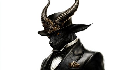 Fototapeta premium A man in a suit and tie with horns on his head
