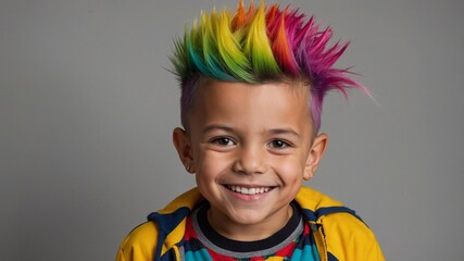 Children's hair salon, boy with mohawk, multi-colored hair