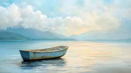 Naklejka premium Serene Seascape with Boat