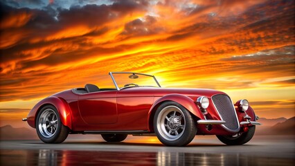A Classic Red Roadster Under a Sunset Sky  Generative AI