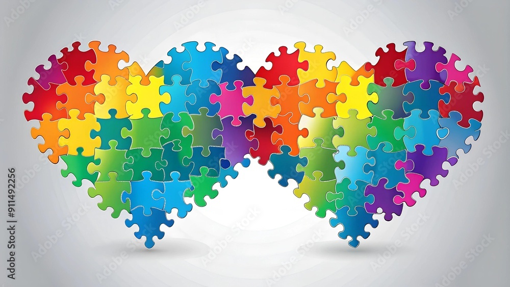 Aufkleber a puzzle of hope: interlocking heart shapes in a spectrum of colors generative ai