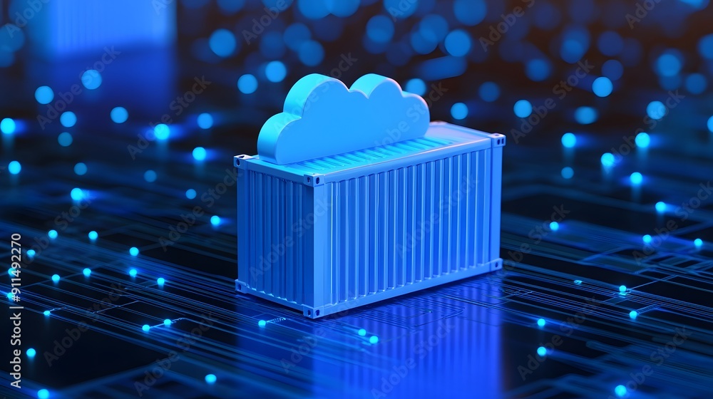 Aufkleber digital cloud storage container concept on a futuristic circuit board background, representing moder