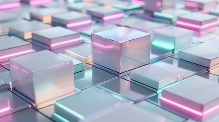 Fototapeta premium Futuristic Neon Glow: High-Tech Geometric Design in 8K Resolution with Deep Depth of Field