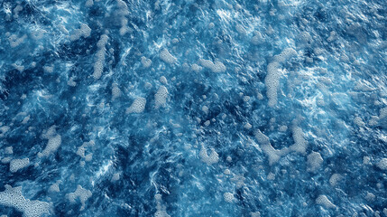 Aerial view of turbulent ocean water with foamy bubbles. Generative AI	