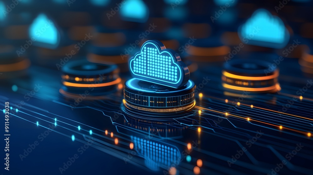 Aufkleber digital cloud technology concept with data storage network. futuristic server and cloud computing in