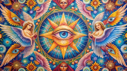 A Multidimensional Canvas of Angels, Eyes, and Infinite Colors  generative AI