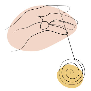 Yoyo or yo-yo continuous line drawing With Abstract color Shapes. One line art international yoyo day vector illustration. Simple hand drawn toy in hand. Design Art Element for Print, Template, Card
