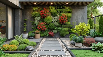 Obraz premium 3d rendering of vertical garden with work path. ai generated3d rendering of vertical garden with work path. ai generated