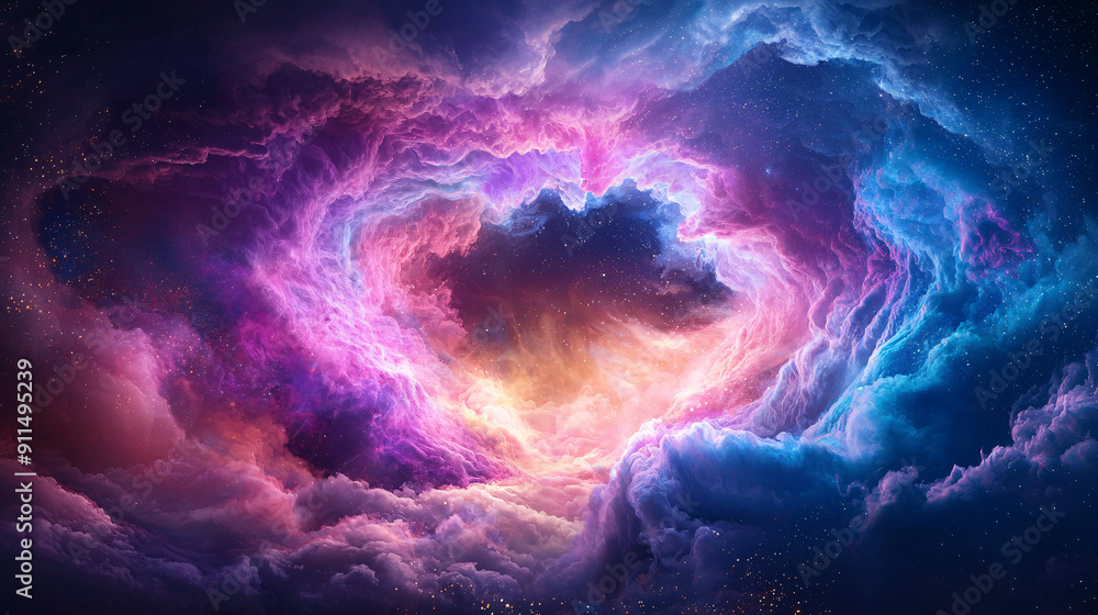Wall mural a colorful cloud in the sky with a heart shape in the middle. the colors are vibrant and the heart s