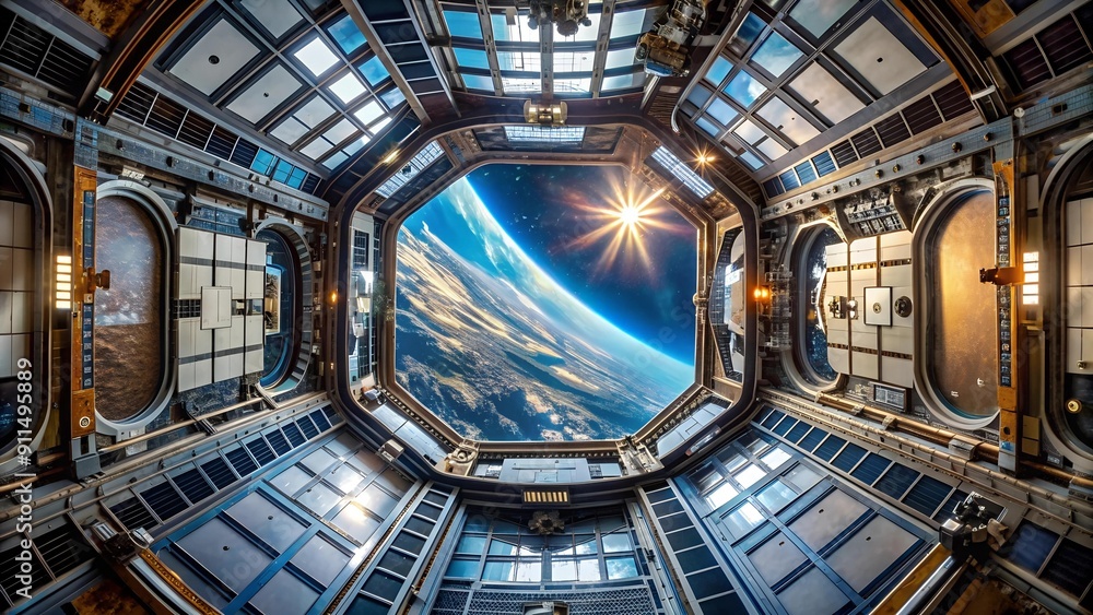 Aufkleber a mesmerizing glimpse into the heart of a space station generative ai