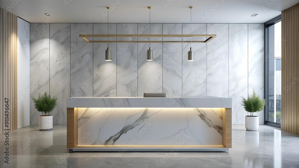 Aufkleber sleek white marble reception desk with floating platform generative ai