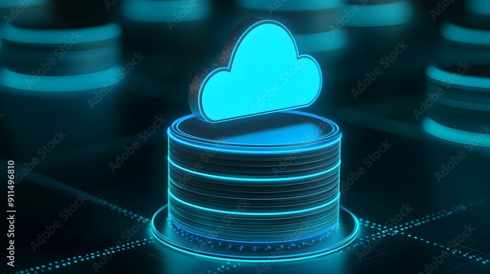 Poster digital representation of cloud data storage technology, highlighting modern data network solutions 