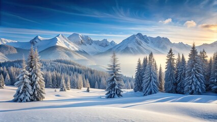 Fototapeta premium Snow covered mountains with a serene winter landscape , snow, mountains, winter, cold, white, peak, nature, landscape