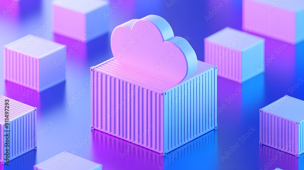 Poster futuristic 3d illustration of cloud computing technology. concept of data storage and modern infrast