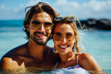 Fototapeta premium Lifestyle portrait of attractive young woman and her handsome boyfriend