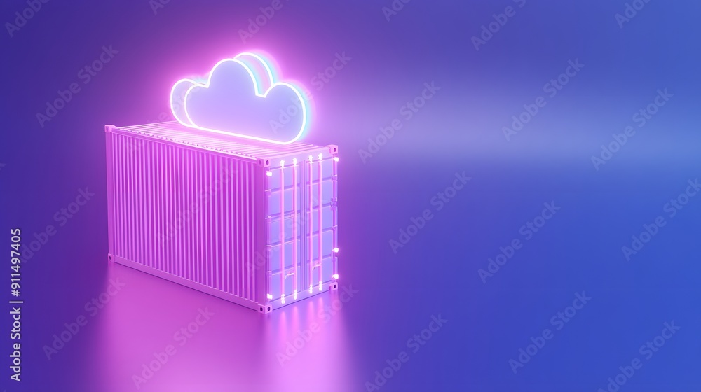 Aufkleber futuristic 3d rendering of a glowing pink container with a cloud icon, symbolizing cloud computing a