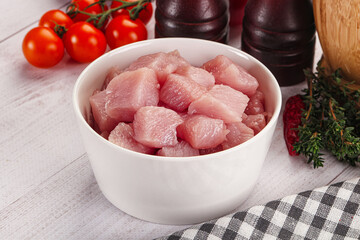 Diced raw turkey fillet cubes