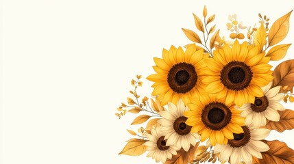 Obraz premium Vibrant Sunflower Bouquet Flat Design Illustration in Close-up View