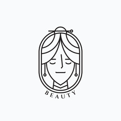 Minimalist line art beauty girl illustration vector logo design. Simple beauty and spa logo template.
