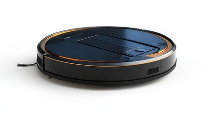 Fototapeta premium Smart robotic vacuum cleaner isolated on a white background, showcasing sleek design and advanced features, perfect for modern home cleaning solutions.