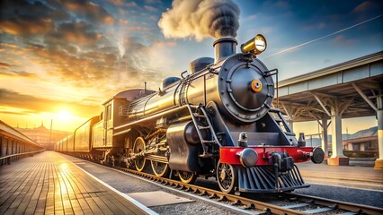 Obraz premium A Symphony of Steel: A Vintage Steam Locomotive Dominates the Station Platform Generative AI